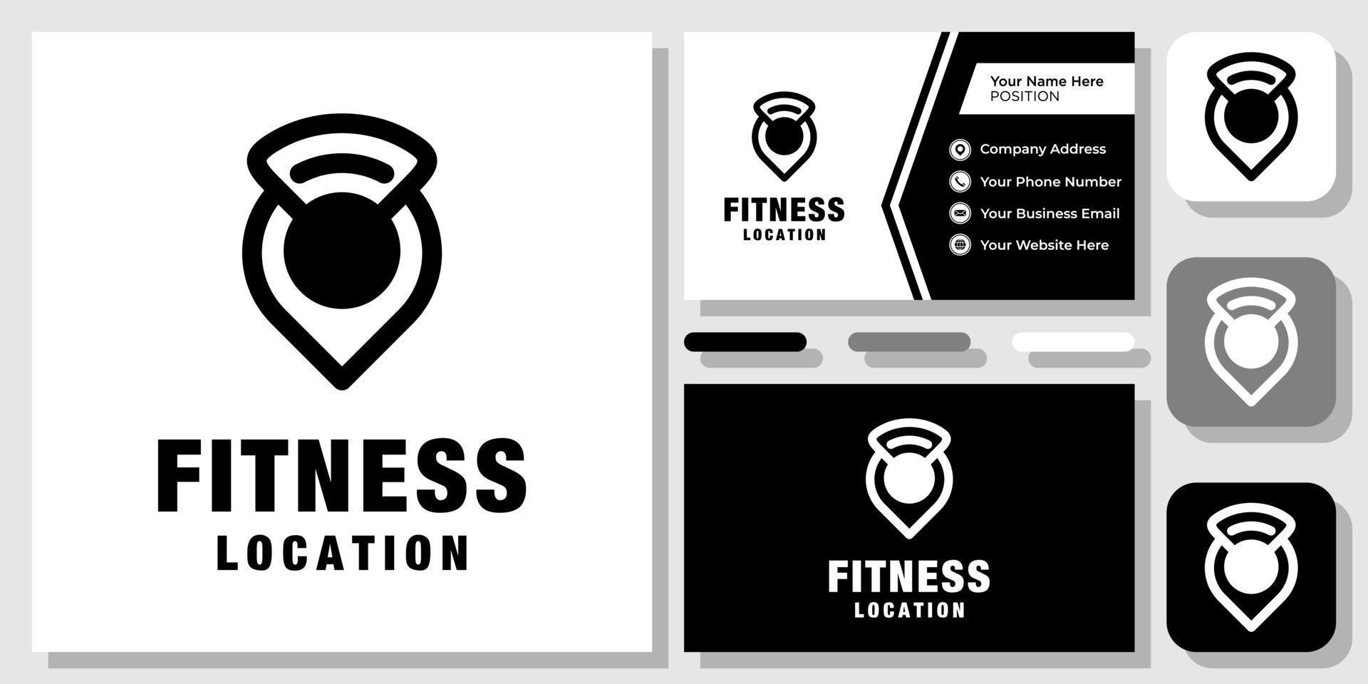 ubicación del pasador de pesas rusas lugar de fitness encontrar diseño de logotipo local de entrenamiento de gimnasio con plantilla de tarjeta de visita vector