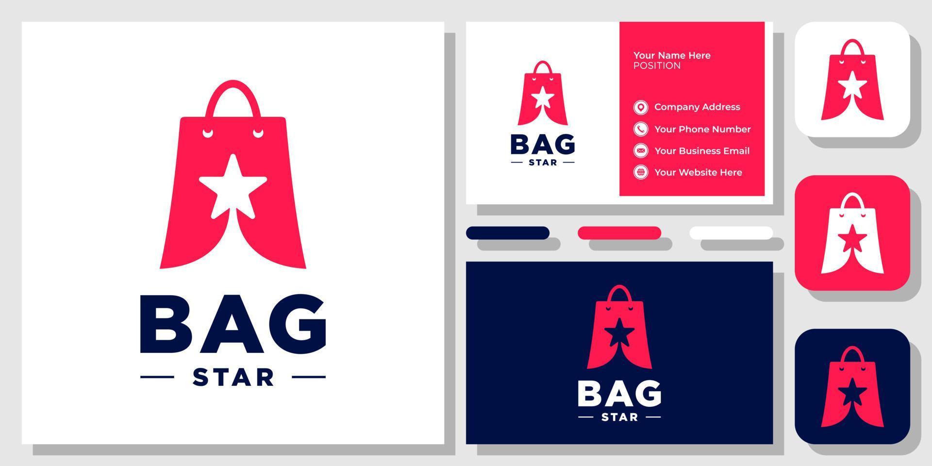 Shopping Bag Star Sale Store Shop Retail Top Fashion Market Logo Design with Business Card Template vector