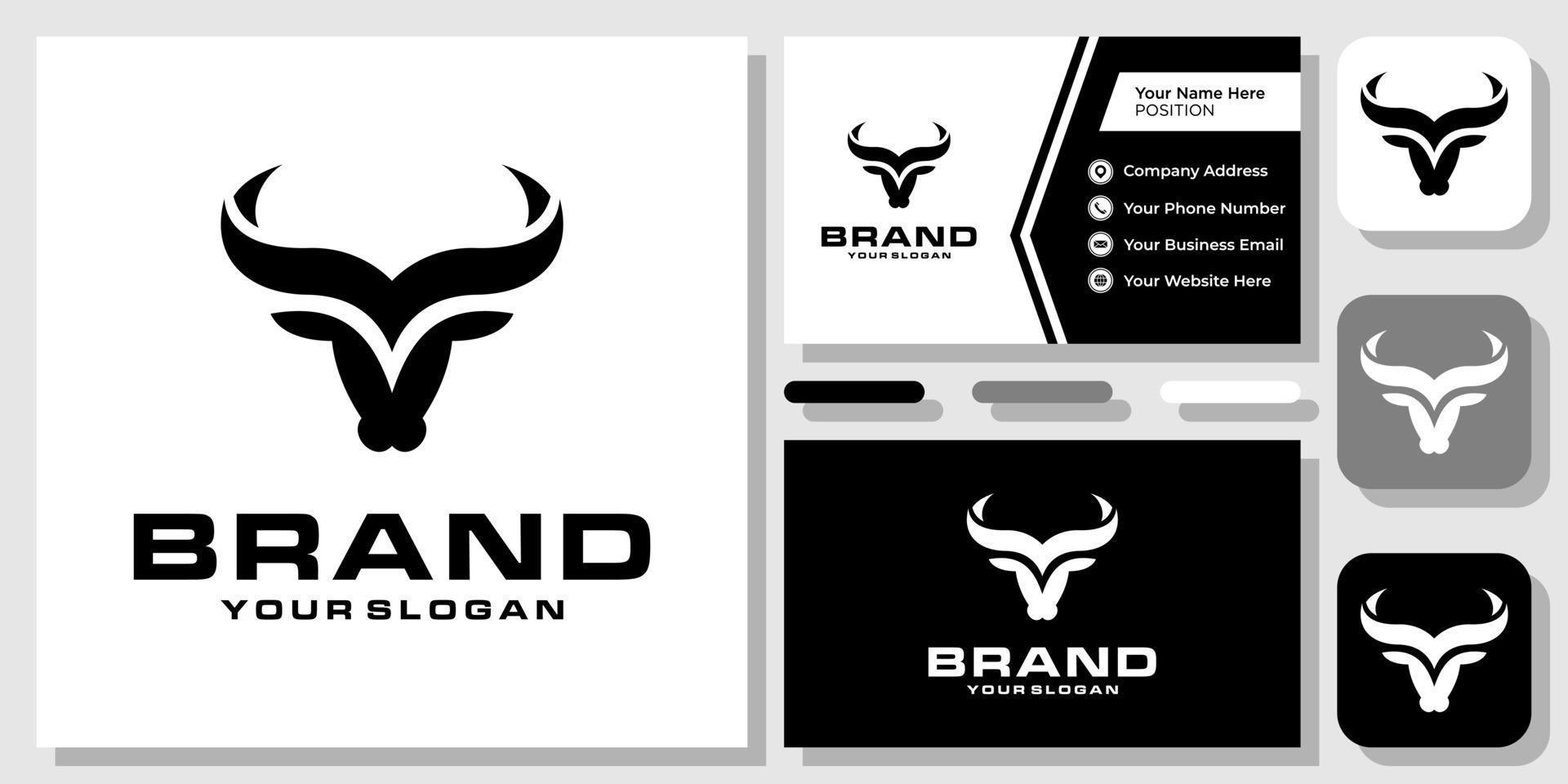 Head Bull Abstract Buffalo Horn Cow Strong Cattle Taurus Logo Design with Business Card Template vector