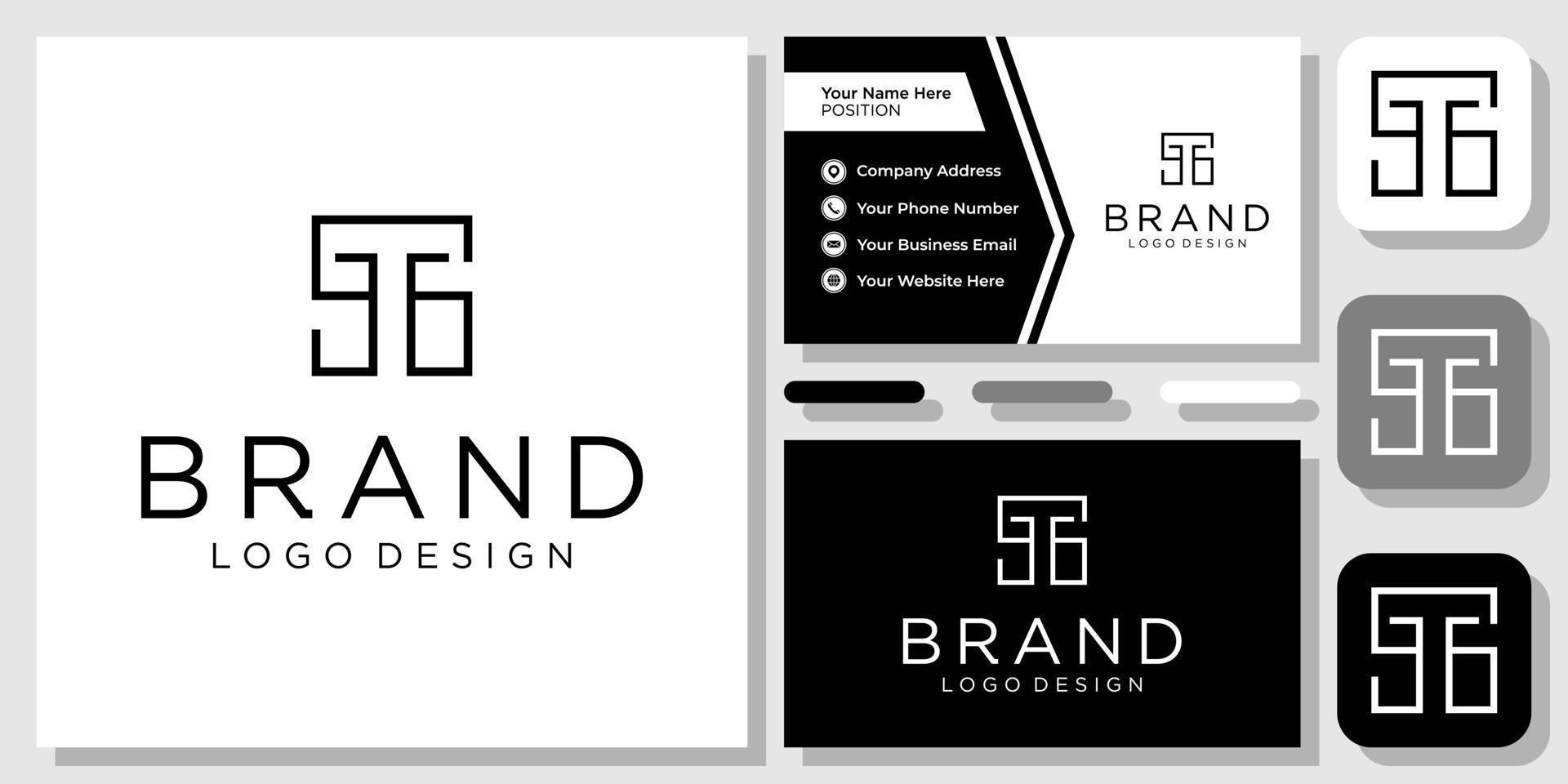 Initials Letters TS ST Simple Square Line Modern Monogram Logo Design with Business Card Template vector