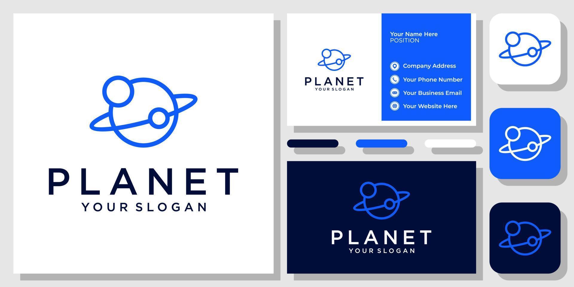 Planet Orbit Circle Universe Space Cosmos Sky Satellite Icon Logo Design with Business Card Template vector