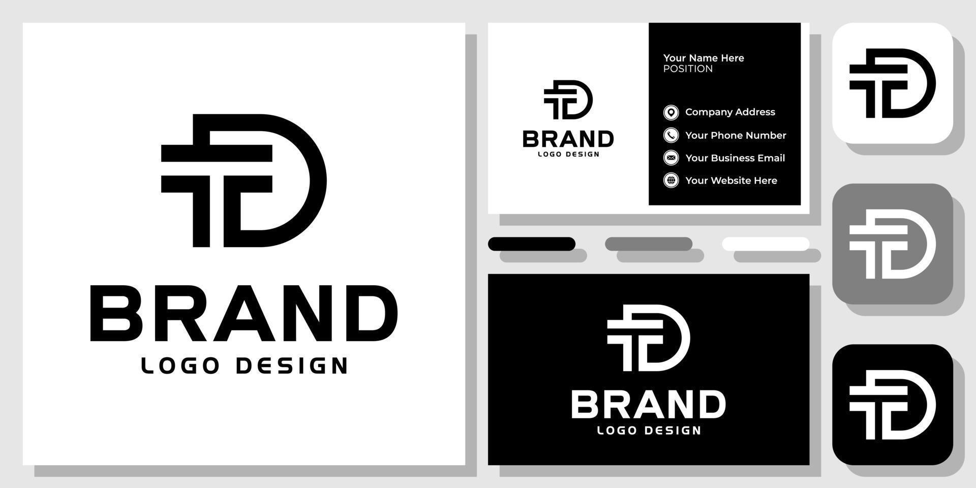Initials Letters DT TD Monogram Black Modern Simple Icon Logo Design with Business Card Template vector