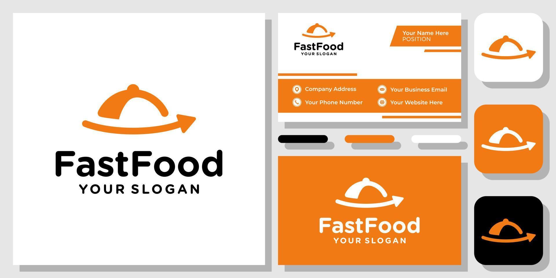 Cover Food Arrow Forward Up Delivery Fast Restaurant Modern Logo Design with Business Card Template vector