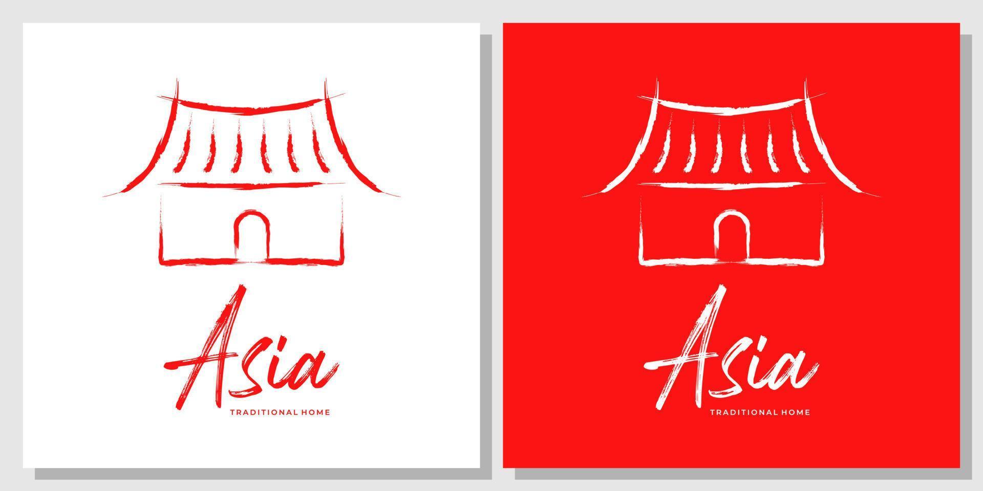Culture Home Traditional Asian Paint Brush House Abstract Logo Design vector