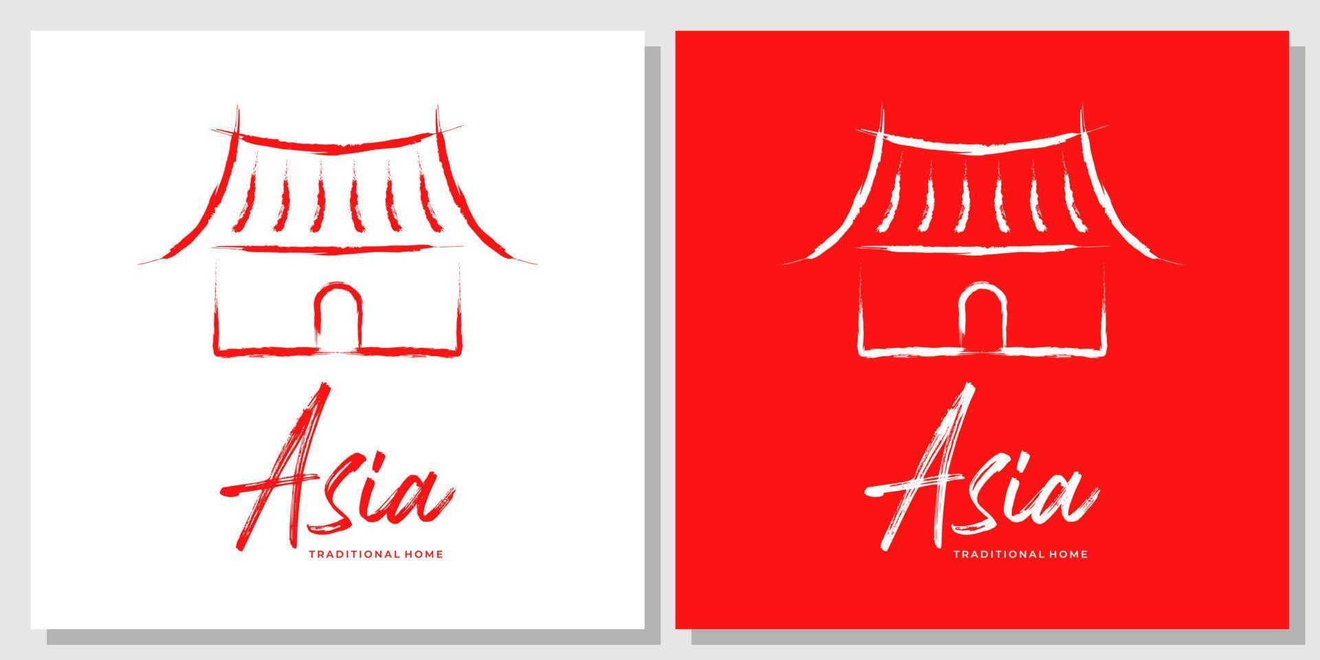 casa de cultura casa de pinceles de pintura asiática tradicional diseño de logotipo abstracto vector