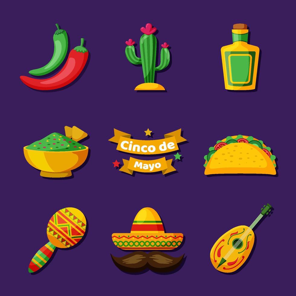 conjunto de iconos de la festividad del cinco de mayo vector