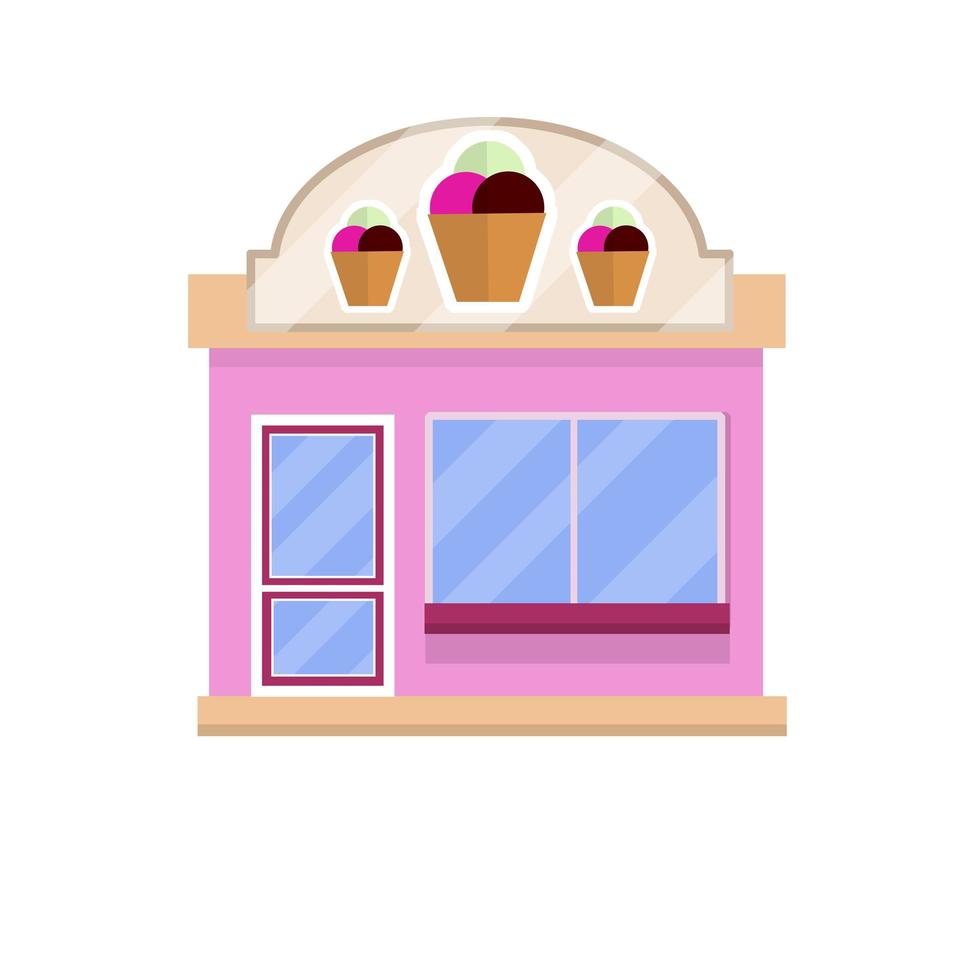 Ice cream shop with sign. Sweet dessert. vector