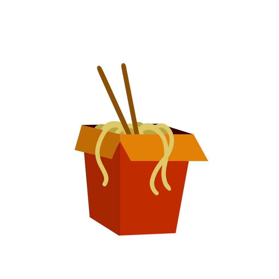 Box of noodles. Asian fast food vector