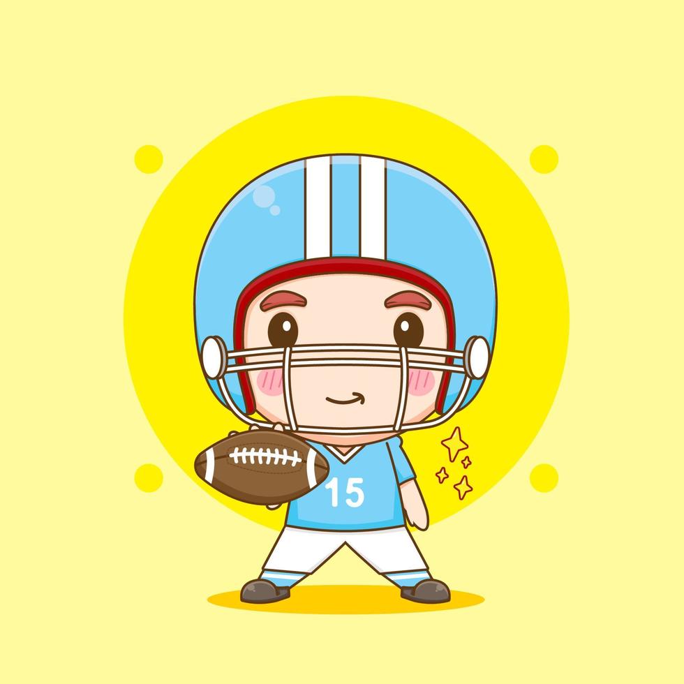 Cute American Football player holding rugby chibi cartoon Illustration vector