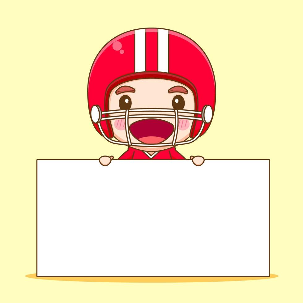 Cute American Football player holding empty board chibi cartoon Illustration vector