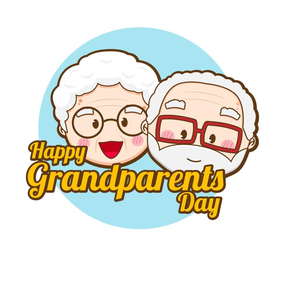 linda pareja saludo de abuelos. ilustración de dibujos animados del personaje chibi aislado sobre fondo blanco. vector