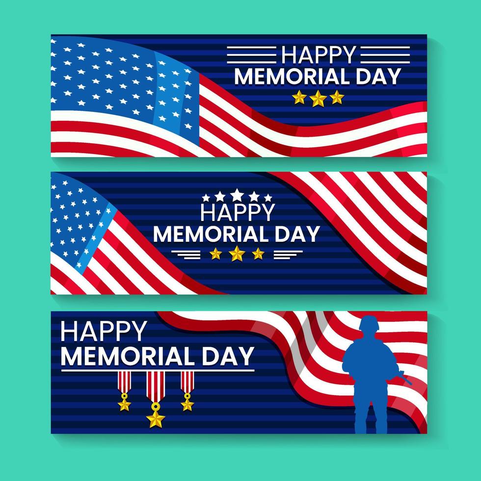 Happy Memorial Day Banner Set vector