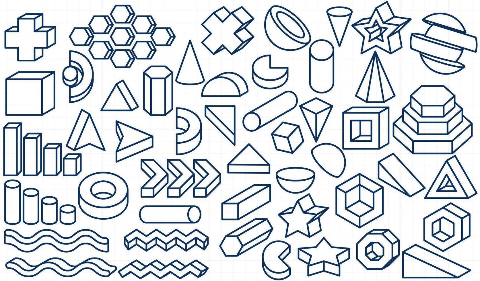 conjunto de formas geométricas 3d contorno icono elemento vector ilustración clipart