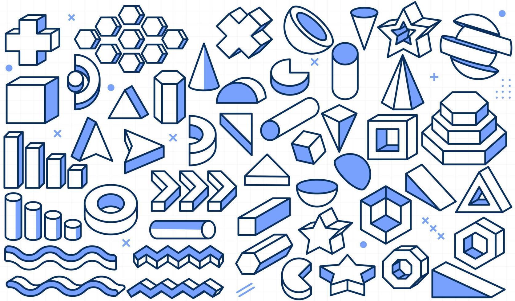 Set of 3D geometric shapes outline icon element vector illustration clipart