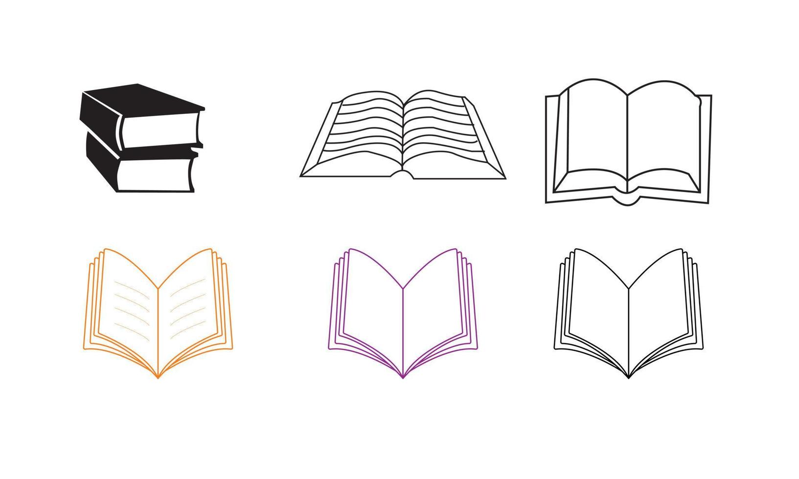 Book icon set in thin line style, open book logo vector