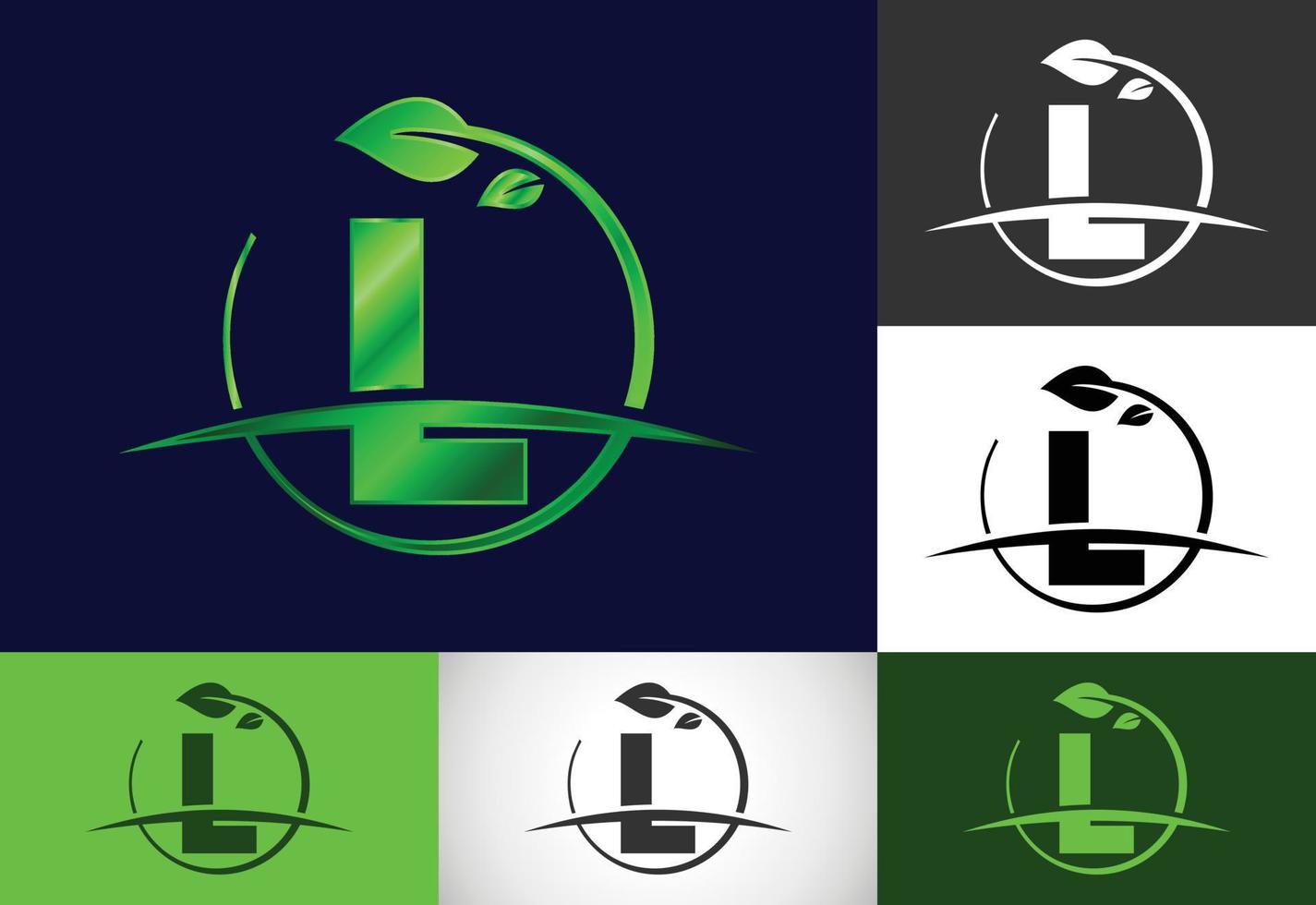 Initial L monogram alphabet with circle leaf and swoosh. Eco-friendly logo concept. Modern vector logo for ecological business and company identity