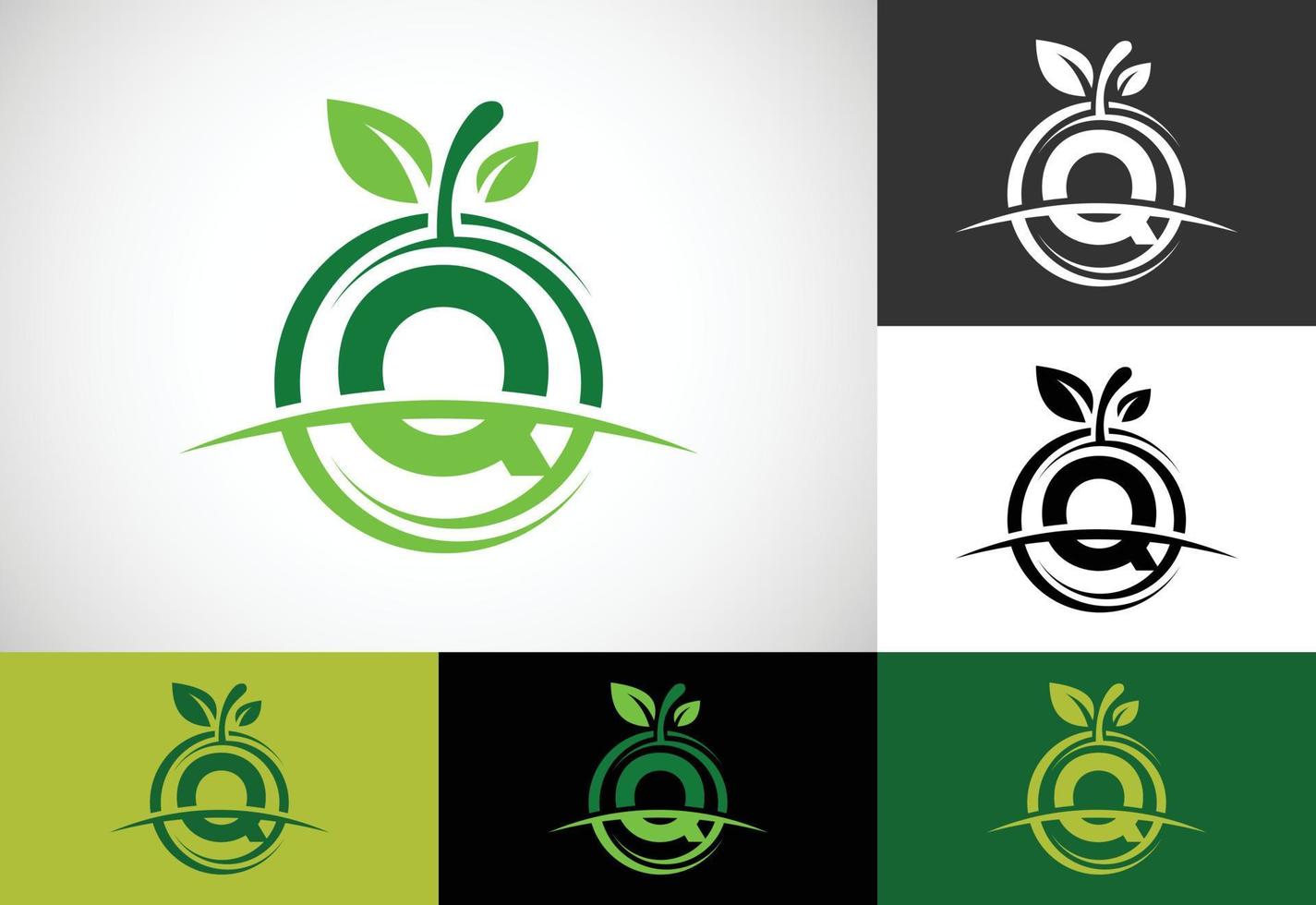 Initial Q monogram alphabet with the abstract apple logo. Healthy food logo design vector