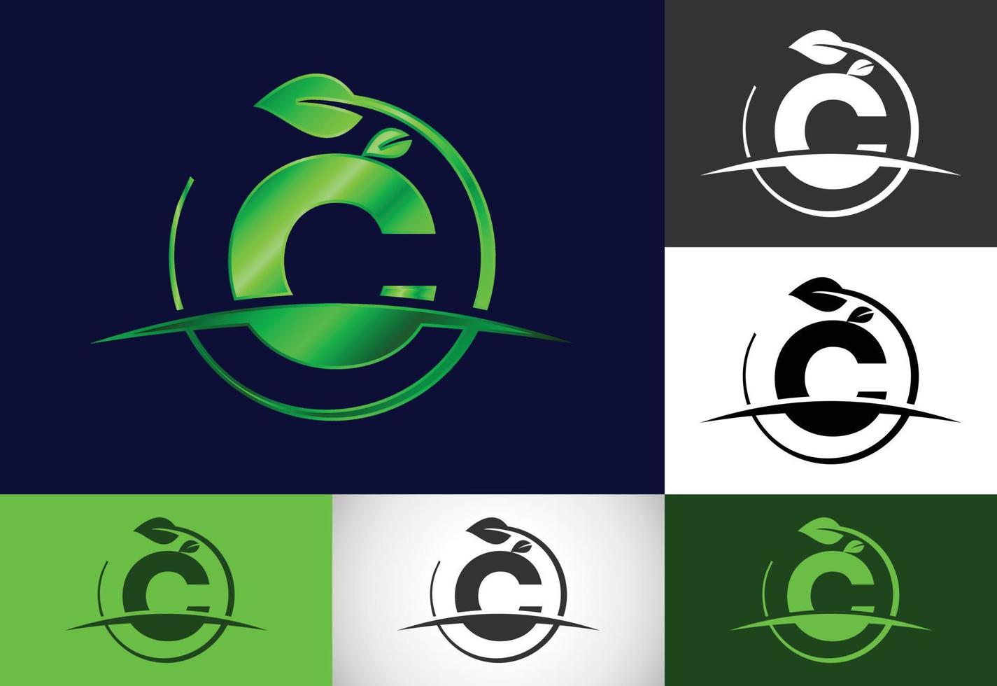 alfabeto de monograma c inicial con hoja de círculo y swoosh. concepto de logotipo ecológico. logotipo vectorial moderno para negocios ecológicos e identidad empresarial vector