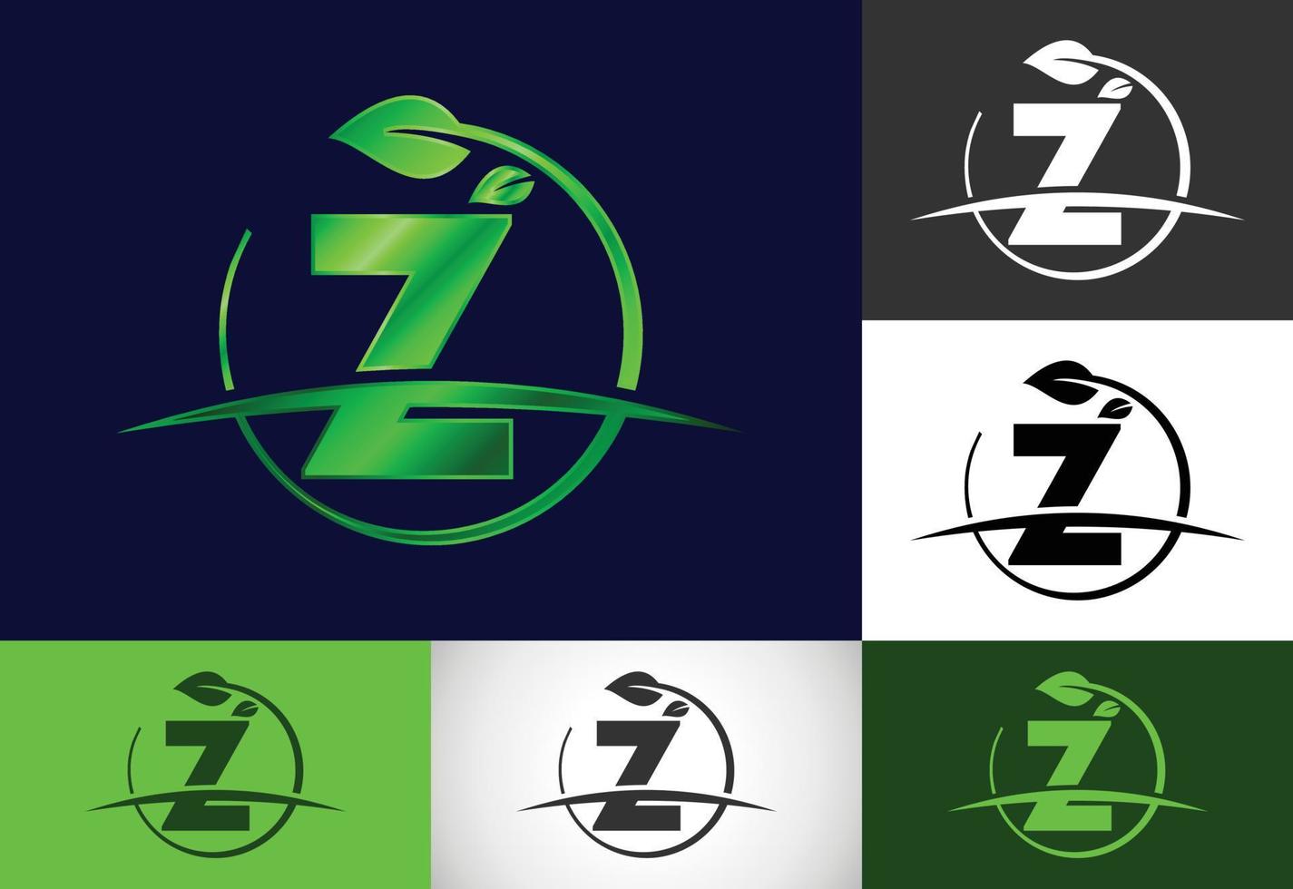 Initial Z monogram alphabet with circle leaf and swoosh. Eco-friendly logo concept. Modern vector logo for ecological business and company identity