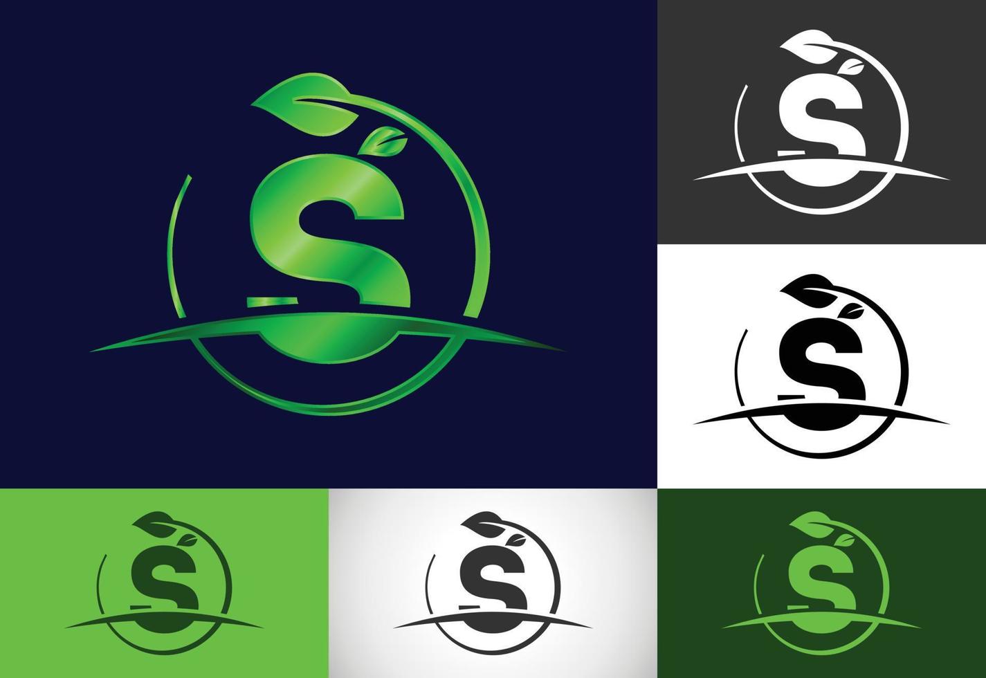 Initial S monogram alphabet with circle leaf and swoosh. Eco-friendly logo concept. Modern vector logo for ecological business and company identity