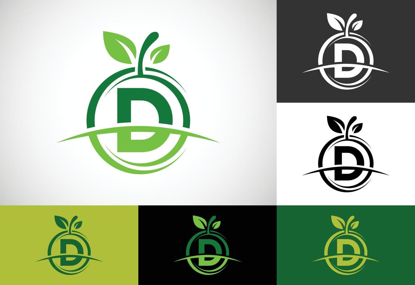 alfabeto inicial del monograma d con el logotipo abstracto de Apple. vector de diseño de logotipo de alimentos saludables