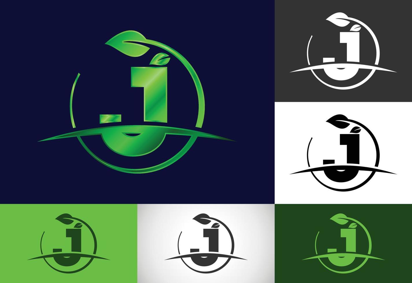 Initial J monogram alphabet with circle leaf and swoosh. Eco-friendly logo concept. Modern vector logo for ecological business and company identity