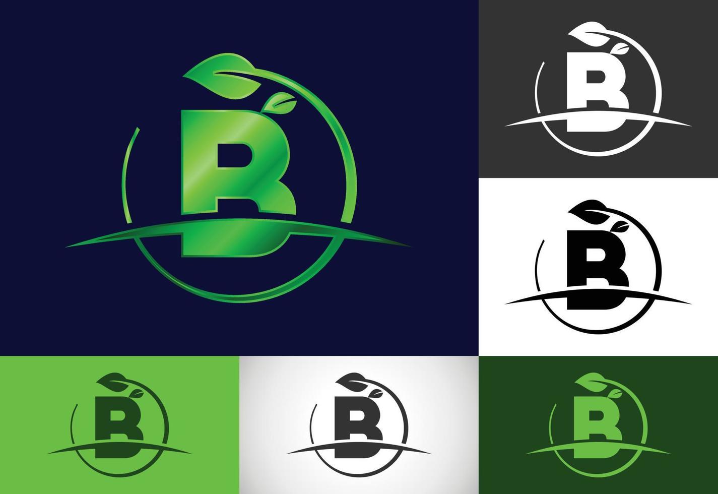 alfabeto de monograma b inicial con hoja de círculo y swoosh. concepto de logotipo ecológico. logotipo vectorial moderno para negocios ecológicos e identidad empresarial vector