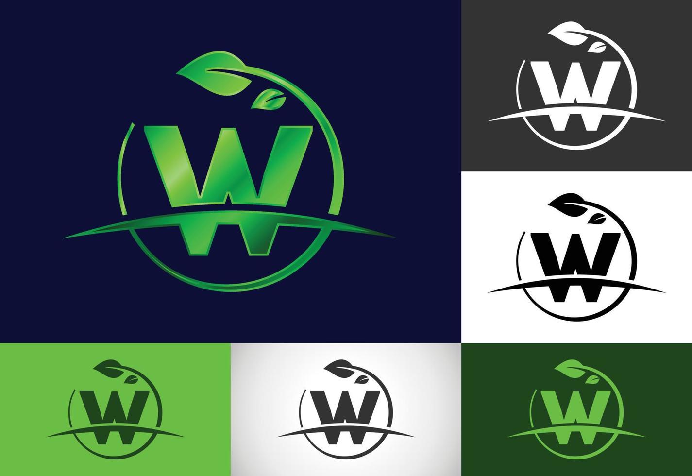 Initial W monogram alphabet with circle leaf and swoosh. Eco-friendly logo concept. Modern vector logo for ecological business and company identity