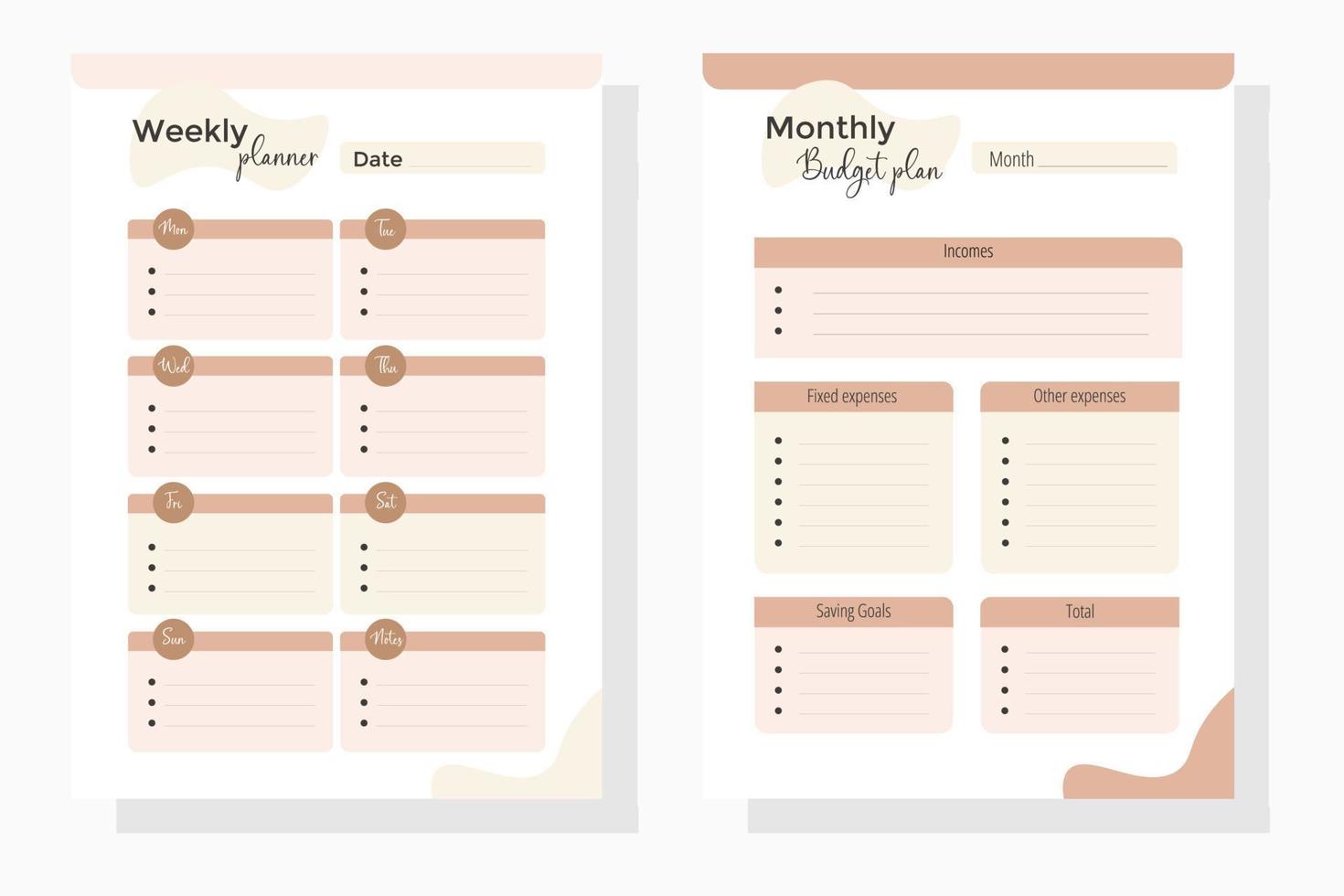 Minimalist Financial planner Monthly, weekly, budget. Saving,Income,Expenses,Account, Credit Card,Goal,Calendar,pages templates collection set of vector. vector