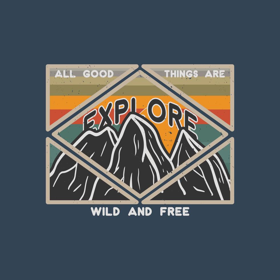 Vintage retro explorer, wilderness, adventure, mounatin adventure, hiking, camping emblem graphics t-shirt design vector template