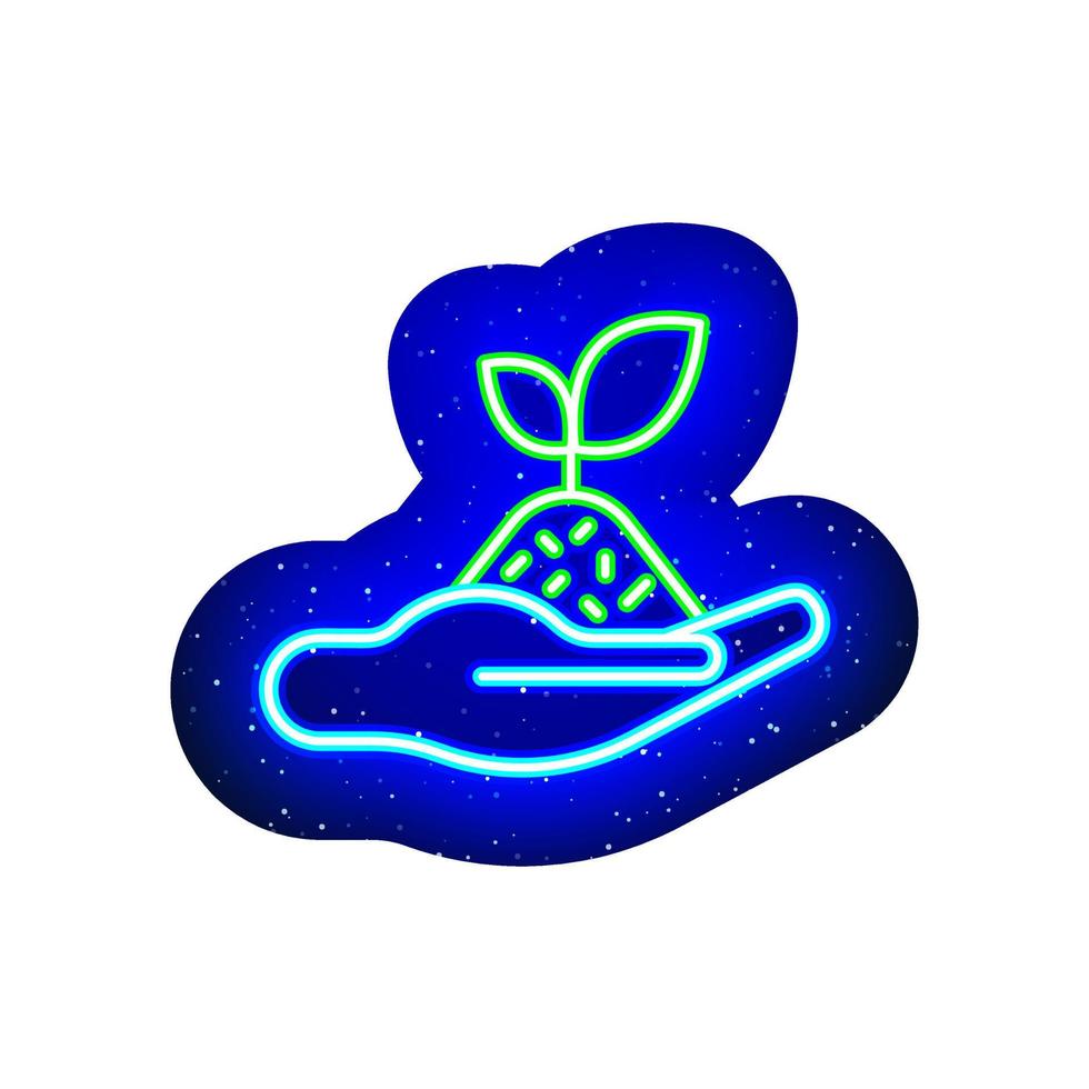 Type of plant icon in neon blue and green hand. Midnight blue. Plant growth development and cultivation icon with neon. Realistic neon icon. It has mask area on White Background. vector