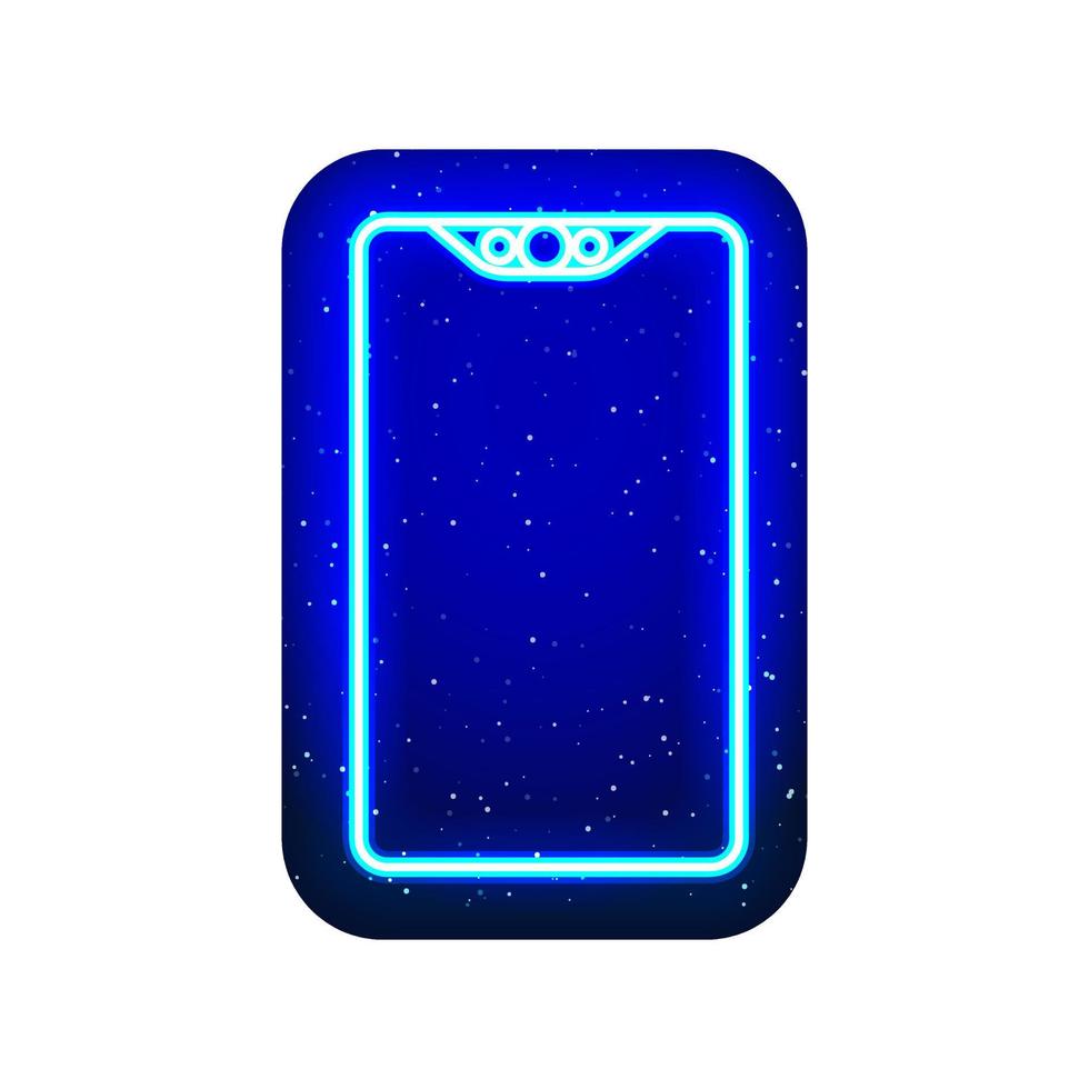 Neon phone icon. Midnight blue. Neon big screen phone design. Realistic neon template icons. There is mask area on White Background. vector