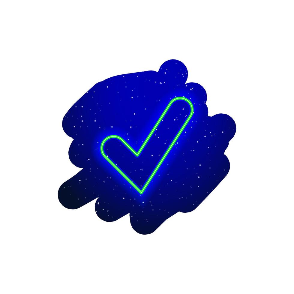 Neon LED green checkmark icon type. Midnight blue realistic neon icon. Neon tick mark show. Isolated On White Background. vector