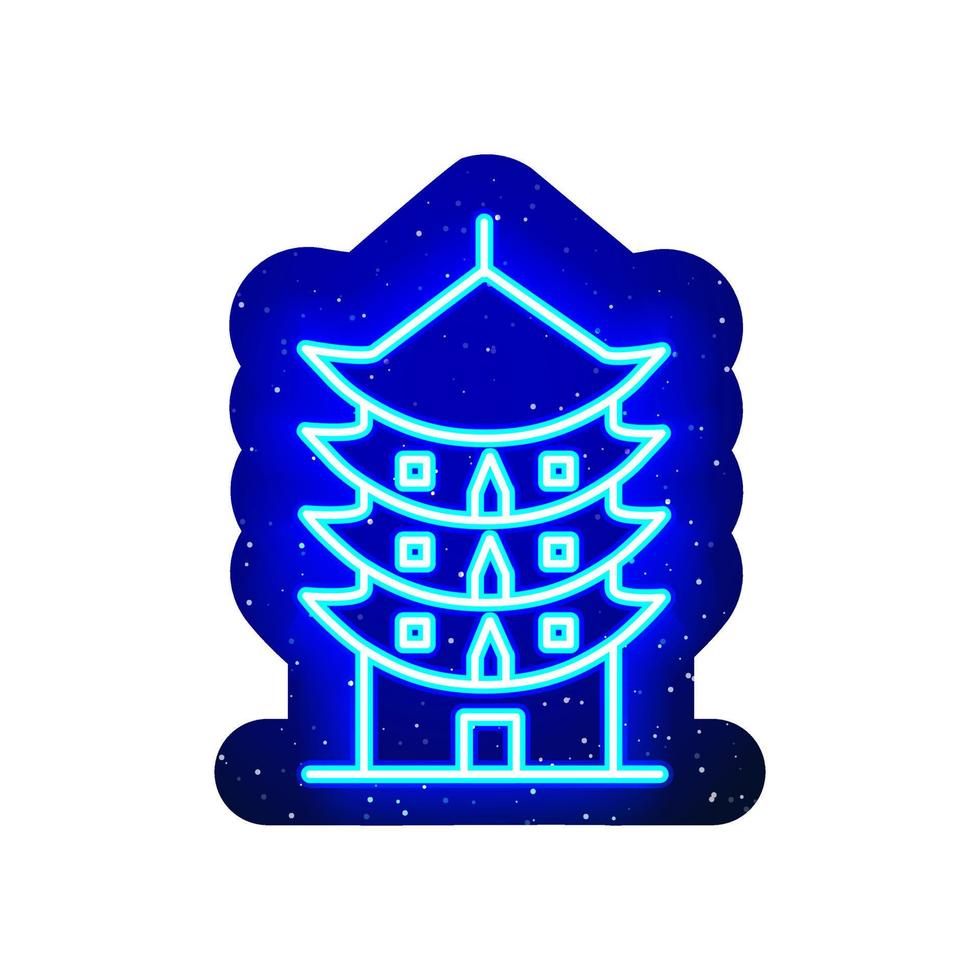 Blue neon pagoda building icon. Midnight blue. Neon chinese architectural pagoda design. Realistic neon icon. There is mask area on White Background. vector