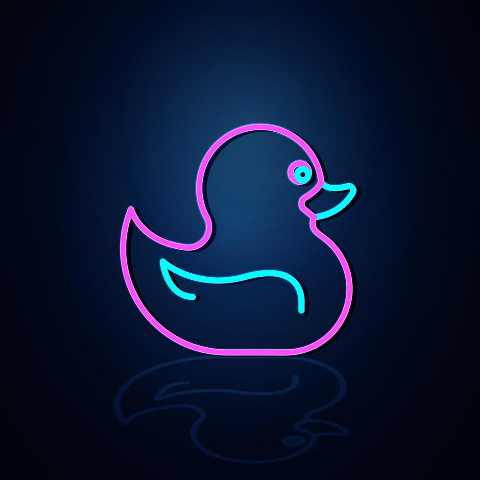 Light neon baby duck toy icon looks clear. Neon baby duck line icon. Fun and play light icon. Children's toy set. symbol. Neon line. vector