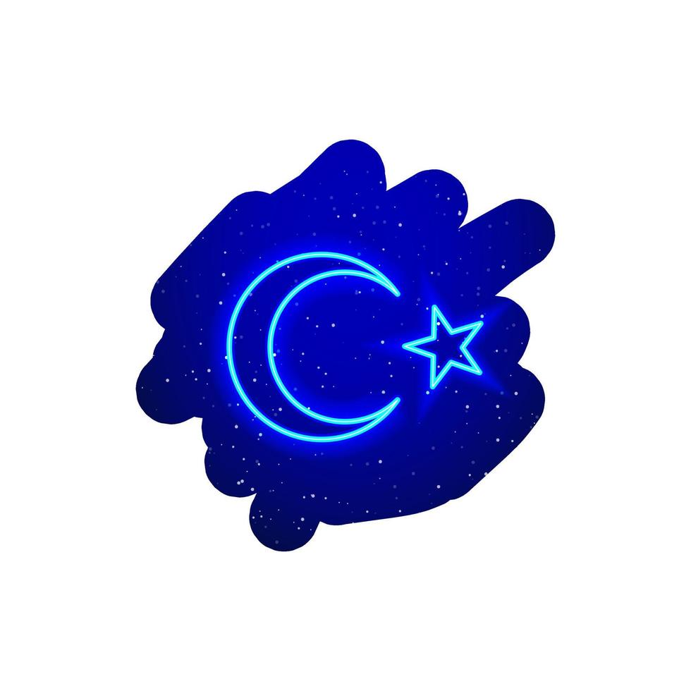tipo de icono de bandera turca de neón con brillo azul led. luna y estrella de neón realistas. Espectáculo nocturno de bandera turca entre las estrellas. aislado sobre fondo blanco. vector