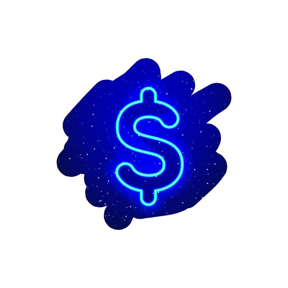 LED blue glow neon dollar sign icon type. Realistic neon explosion. Night show among neon dolar icon. Isolated On White Background. vector