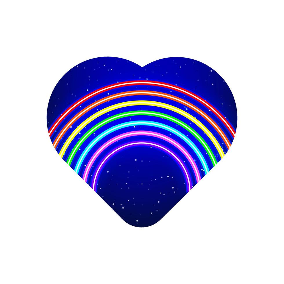 Rainbow icon inside neon colorful heart. Realistic neon multicolored belt line icon. Rainbow night show in neon heart. Isolated On White Background. vector