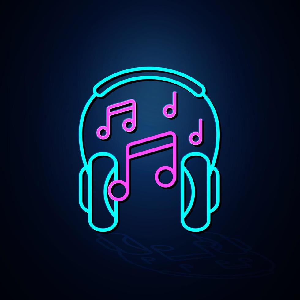 Headphones and music note icon in neon color look clear. Neon line icon. Entertainment and karaoke musical icon. Neon icon. vector