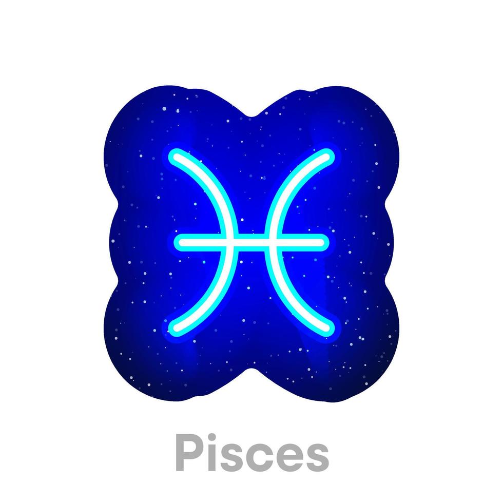 Neon blue Pisces zodiac icon in space. Realistic neon horoscope icon. Glowing neon Pisces zodiac line icon. It has mask area on White Background. vector