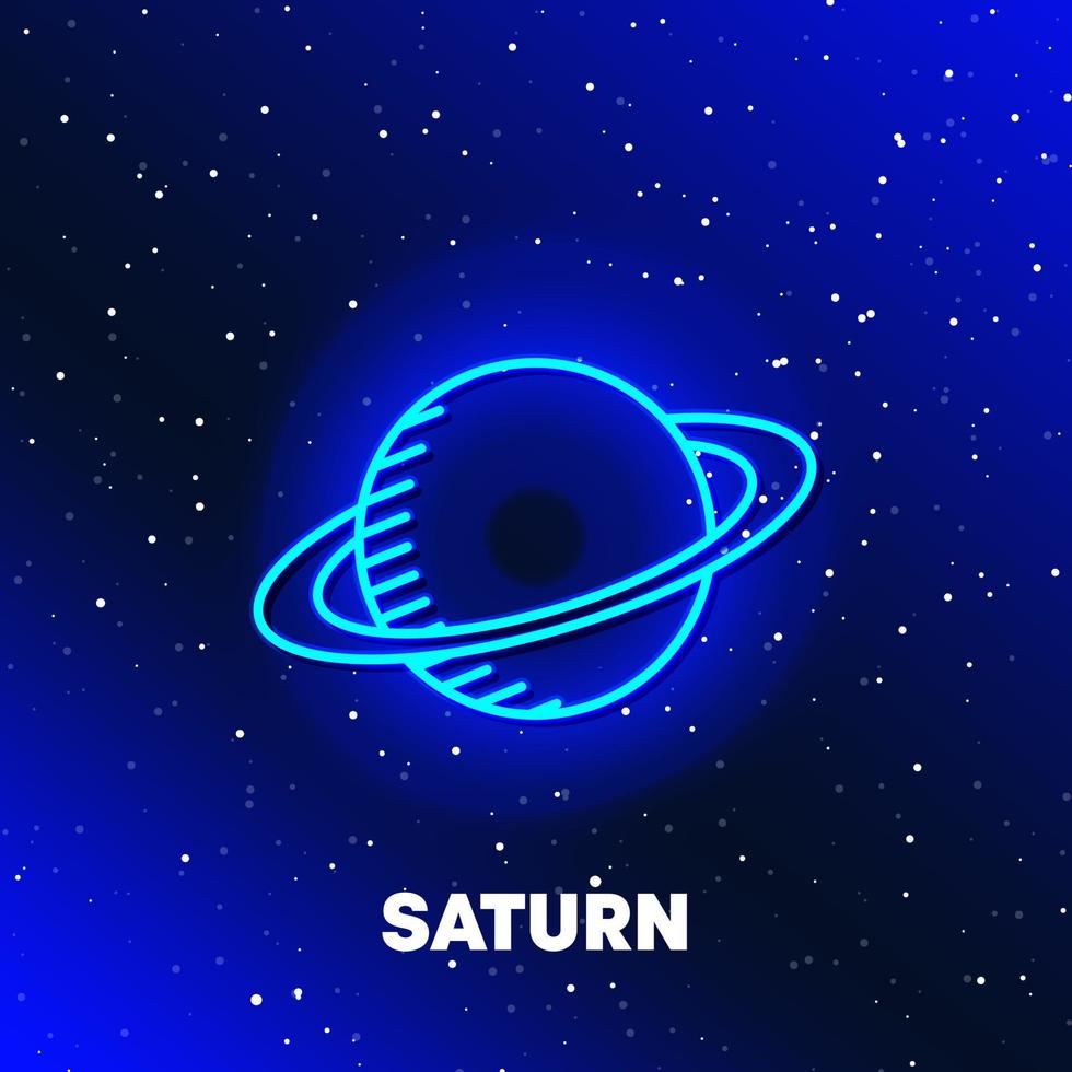 diseño de icono de neón del planeta saturno. concepto de espacio y planetas y universo. elementos web en iconos de estilo neón. icono realista para sitios web, diseño web, aplicación móvil, gráficos de información. vector