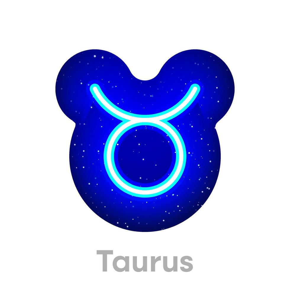 icono del zodiaco tauro azul neón en el espacio. icono de horóscopo de neón realista. icono de línea zodiacal de tauro de neón brillante. tiene área de máscara sobre fondo blanco. vector