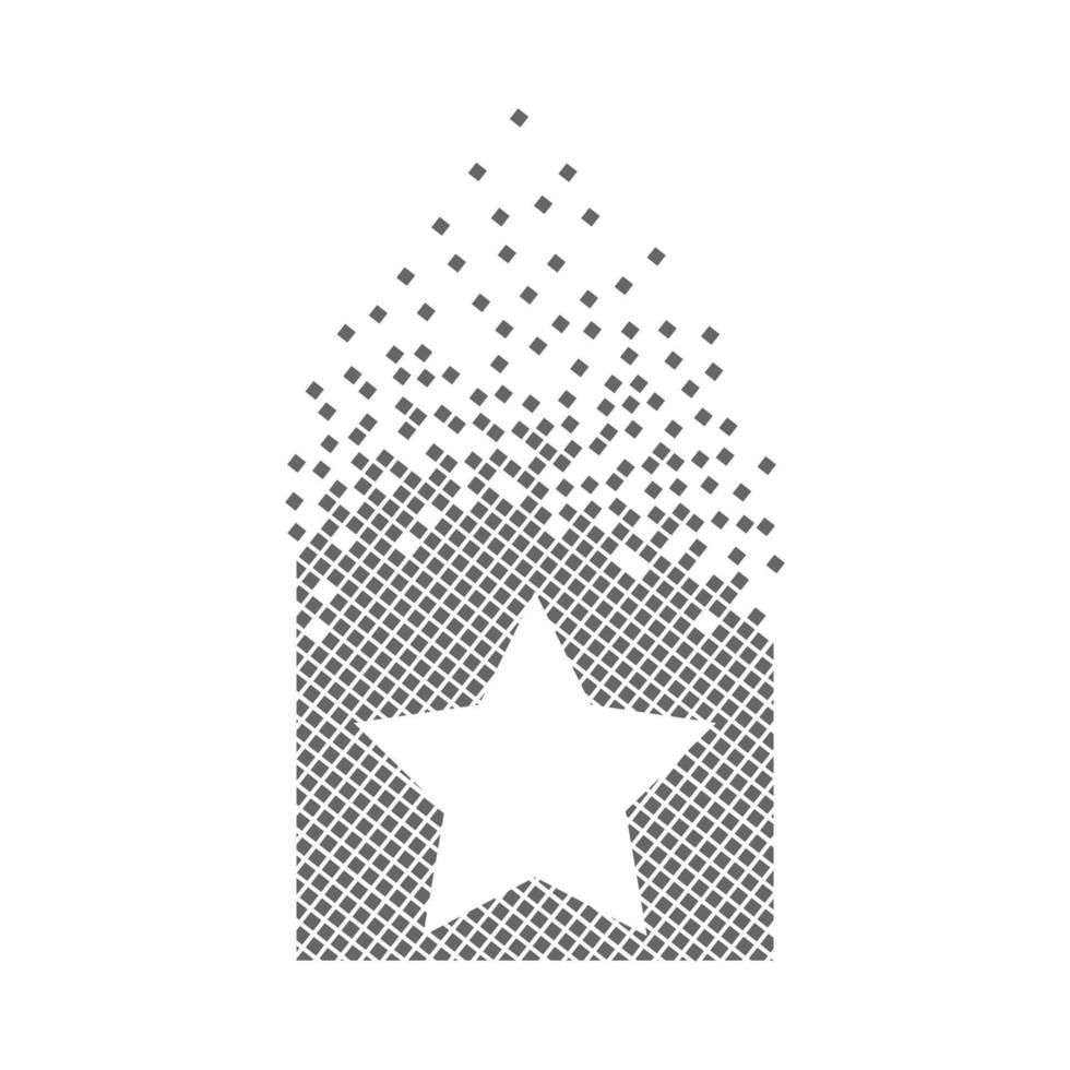 Star fast pixel dots icon. The asterisk negative sign pixel is flat-solid. Dissolved and dispersed moving dot art. Integrative and integrative pixel movement. Connecting the modern dots. vector