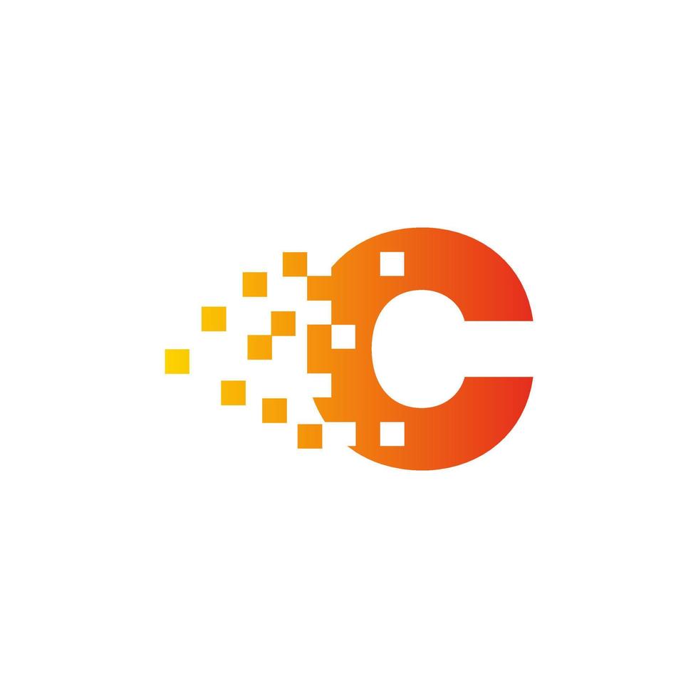 Colorful letter C fast pixel dot logo. Pixel art with the letter C. Integrative pixel movement. Creative scattered technology icon. Modern icon creative ports. Vector logo design.