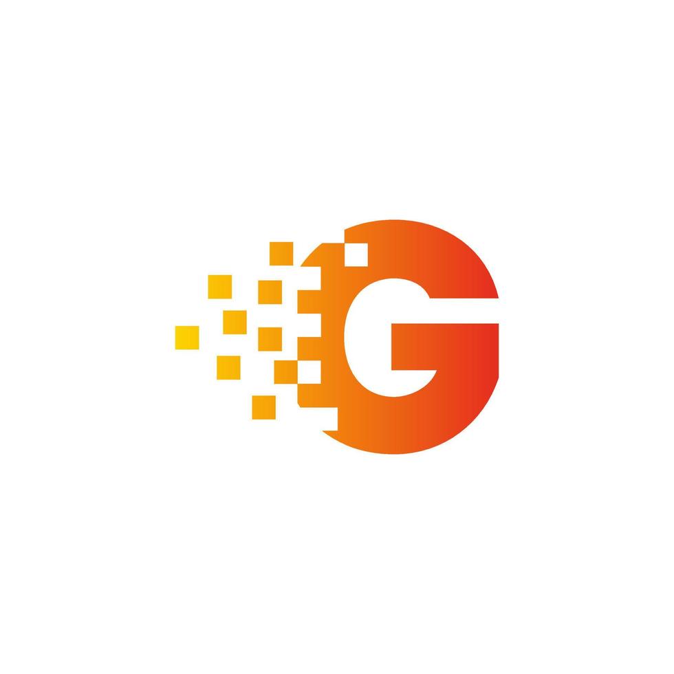 Colorful letter G fast pixel dot logo. Pixel art with the letter G. Integrative pixel movement. Creative scattered technology icon. vector