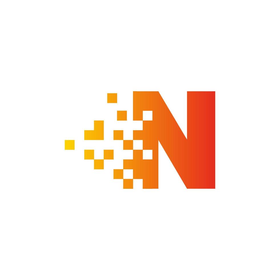 Colorful letter N fast pixel dot logo. Pixel art with the letter N. Integrative pixel movement. Creative scattered technology icon. Modern icon creative ports. Vector logo design.