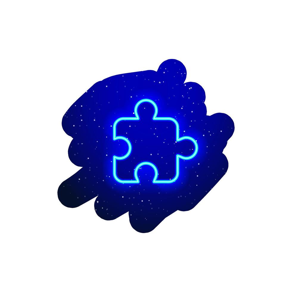 Type of puzzle icon with neon LED blue light. Realistic neon icon. Neon puzzle piece icon night show. Isolated On White Background. vector