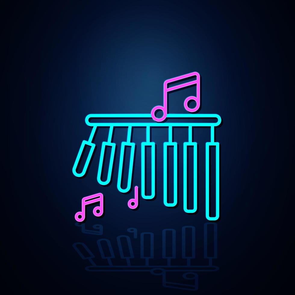 Neon bar chimes and musical notes icon turned on. Neon line icon. Entertainment and karaoke music icon. neon icon. vector