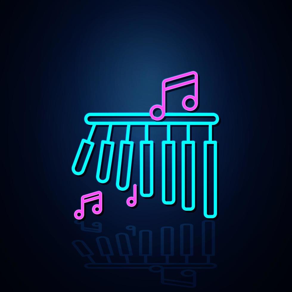 Neon bar chimes and musical notes icon turned on. Neon line icon. Entertainment and karaoke music icon. neon icon. vector