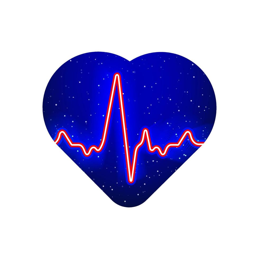 icono de latido del corazón azul-rojo neón. icono de pulso-latido del corazón dibujado por ecg de neón realista. espectáculo nocturno en corazón de neón. aislado sobre fondo blanco. vector